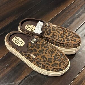 Hey Dude Leopard-Pattern Slip-On Mule in Brown and Black